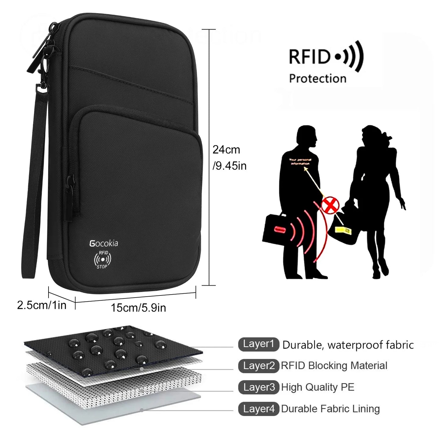 Multi Pocket Passport Bag Travel Wallet with Shoulder Strap