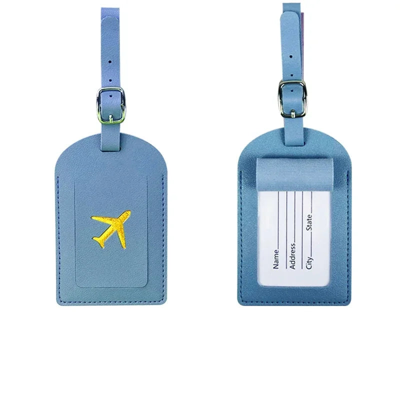 Travel Luggage Tag Essentials Women Men PU Leather Suitcase Identifier Label Baggage Boarding Bag Tag Name ID Address Holder