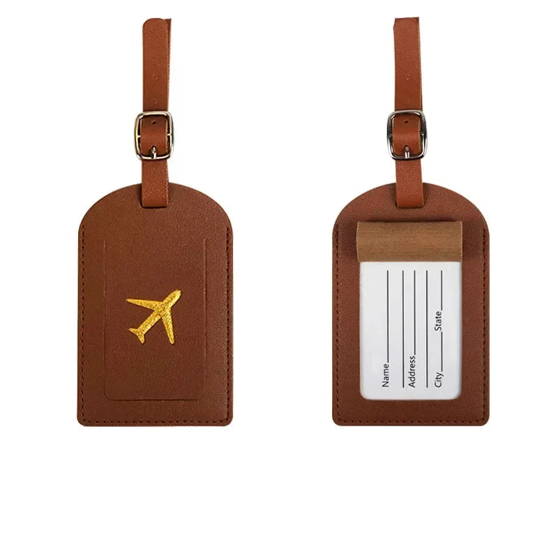 Travel Luggage Tag Essentials Women Men PU Leather Suitcase Identifier Label Baggage Boarding Bag Tag Name ID Address Holder