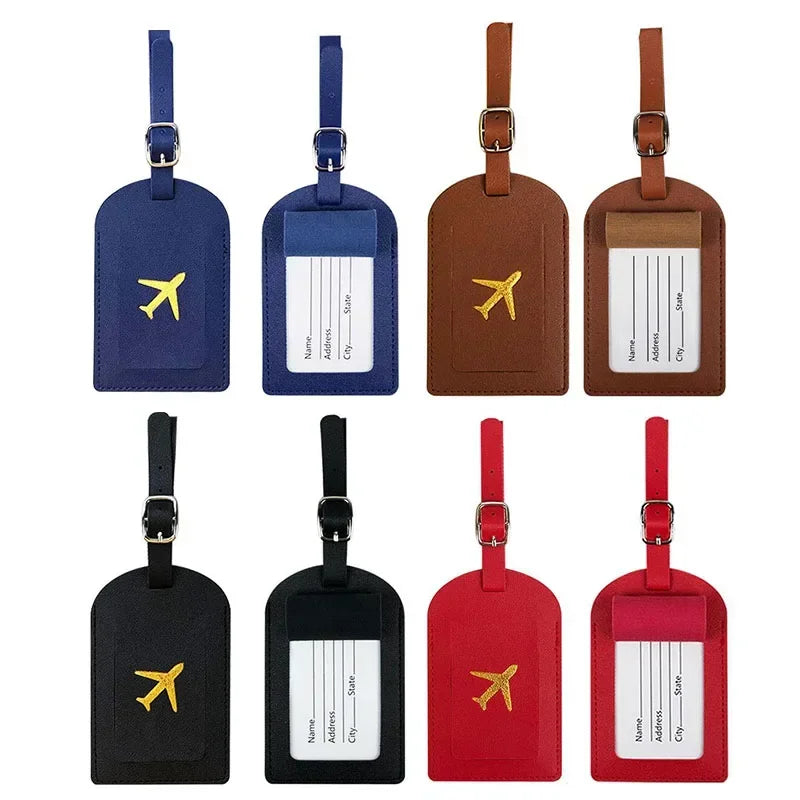 Travel Luggage Tag Essentials Women Men PU Leather Suitcase Identifier Label Baggage Boarding Bag Tag Name ID Address Holder